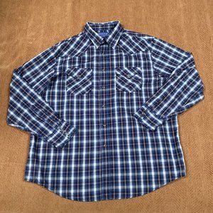 Pendleton Men’s Shirt Size XL Western Pearl Snap Frontier Long Sleeve Plaid Blue